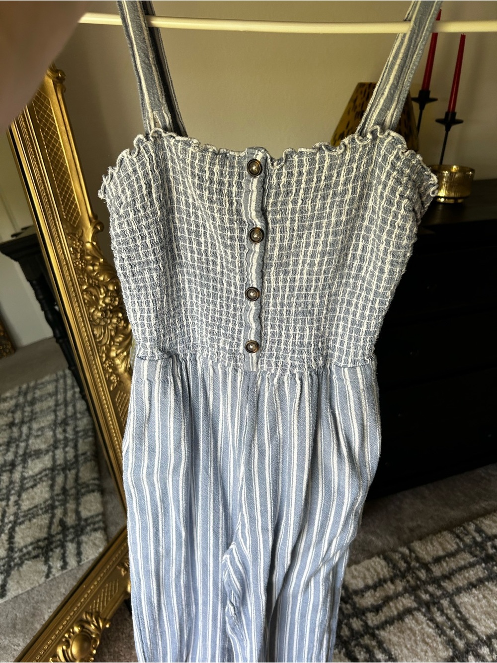 Hollister Blue and White Striped Wide-Leg Jumpsuit